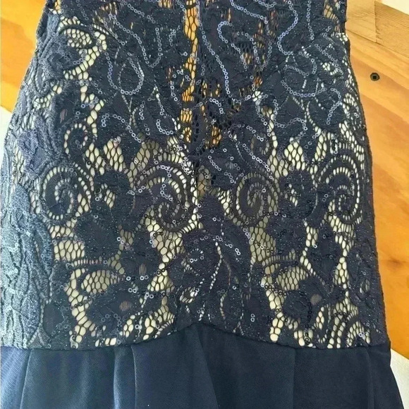Navy Blue Lace Hi-Low Formal Dress - Picture 3 of 6